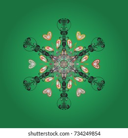 Vector snowflakes background. Vector illustration. Snowflake colorful pattern. Flat design with abstract snowflakes isolated on colors background. Snowflakes pattern.