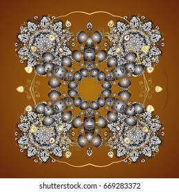 Vector snowflakes background. Snowflakes pattern. Flat design with abstract snowflakes isolated on brown background. Snowflake seamless pattern.