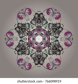 Vector snowflakes background. Snowflakes pattern. Flat design with abstract snowflakes isolated on colors background. Snowflake colorful pattern. Vector illustration.