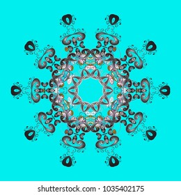 Vector snowflakes background. Snowflake colorful pattern. Flat design with abstract snowflakes isolated on colors background. Vector illustration. Snowflakes pattern.
