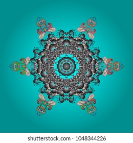 Vector snowflakes background. Snowflake colorful pattern. Flat design with abstract snowflakes isolated on colors background. Vector illustration. Snowflakes pattern.