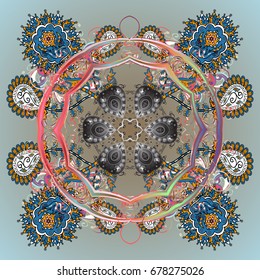 Vector snowflakes background. Snowflake colorful pattern. Snowflakes pattern. Flat design with abstract snowflakes isolated on colors background. Vector illustration.