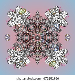 Vector snowflakes background. Snowflake colorful pattern. Snowflakes pattern. Flat design with abstract snowflakes isolated on colors background. Vector illustration.