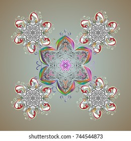 Vector snowflakes background. Snowflake colorful pattern. Flat design with abstract snowflakes isolated on colors background. Vector illustration. Snowflakes pattern.
