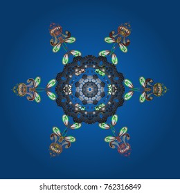 Vector snowflakes background. Snowflake colorful pattern. Flat design with abstract snowflakes isolated on colors background. Vector illustration. Snowflakes pattern.