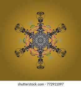Vector snowflakes background. Snowflake colorful pattern. Snowflakes pattern. Flat design with abstract snowflakes isolated on colors background. Vector illustration.