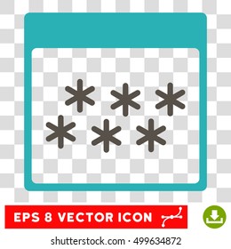 Vector Snowflakes Calendar Page EPS vector icon. Illustration style is flat iconic bicolor grey and cyan symbol on a transparent background.