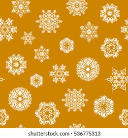 Vector snowflakes and christmas winter pattern. Digital hand drawn of element in the clean, whimsical and modern surface pattern on yellow background.