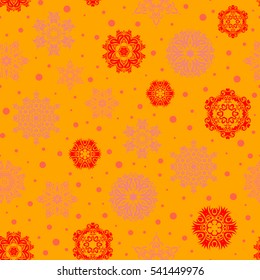 Vector snowflakes and christmas winter pattern. Digital hand drawn of element in the clean, whimsical and modern surface pattern on yellow background.
