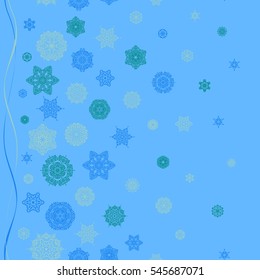 Vector snowflakes and christmas winter pattern. Digital hand drawn of element in the clean, whimsical and modern surface pattern on blue background.