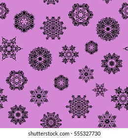 Vector snowflakes and christmas winter pattern. Digital hand drawn of element in the clean, whimsical and modern surface pattern on pink background.