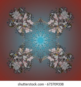 Vector snowflakes and christmas winter pattern. Digital hand drawn of element in the clean, whimsical and modern surface pattern on colorful background.