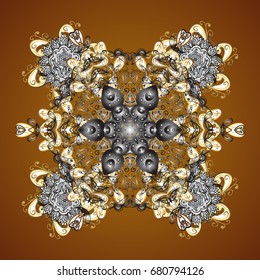 Vector snowflakes and christmas winter pattern. Digital hand drawn of element in the clean, whimsical and modern surface pattern on brown background.