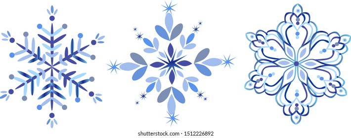 Vector snowflakes collection or set. Blue colors