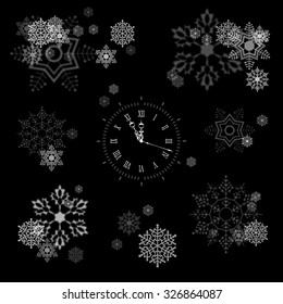 Vector Snowflakes Collection Various compositions of blurred and transparent snowflakes on black background 
