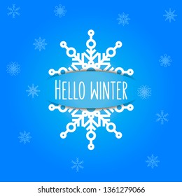 Vector. Snowflakes of different shapes. Inscription hello winter. Snowy background.EPS 10