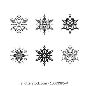 Vector snowflakes drawn by hand. Set of 6 different snowflakes