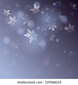 copos vectoriales cayendo, dando vueltas. Hermoso fondo invernal