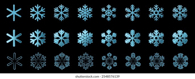 Vektor Schneeflocken-Symbole. Blaue Schneeflocke. Winterschnee. Frohe Weihnachten Muster