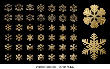 Vektor Schneeflocken-Symbole. Goldene Schneeflocke. Winterschnee. Frohe Weihnachten Muster