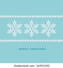 Vector snowflakes made from rhombuses, greeting inscription. Christmas original modern design element. Invitation blue card with ornamental decoration. Geometric decorative Illustration for print, web