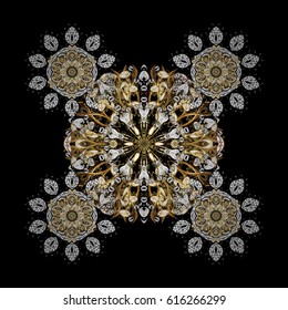Vector with snowflakes on black background. Doodles pattern.