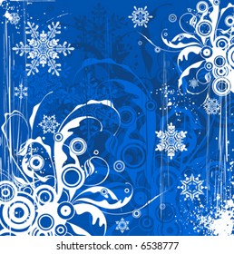 vector snowflakes on blue flowers background