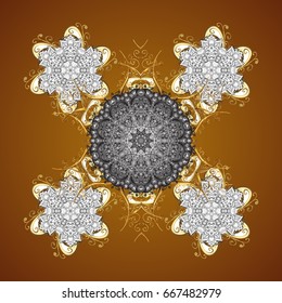 Vector snowflakes on a brown background. Abstract minimal seamless pattern background.