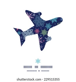 Vector snowflakes on night sky airplane silhouette pattern frame