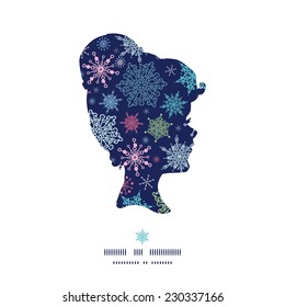 Vector snowflakes on night sky girl portrait silhouette pattern frame