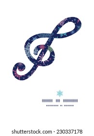 Vector snowflakes on night sky g_clef musical silhouette pattern frame
