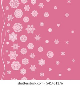 Vector snowflakes on a pink background. Abstract minimal seamless pattern background.