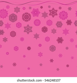 Vector snowflakes on a pink background. Abstract minimal seamless pattern background.