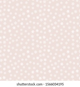 Vector snowflakes pattern. Winter Christmas decorative seamless background with small scattered snowflakes. Subtle abstract repeat texture. Simple minimalist ornament. Design for decor, print, textile