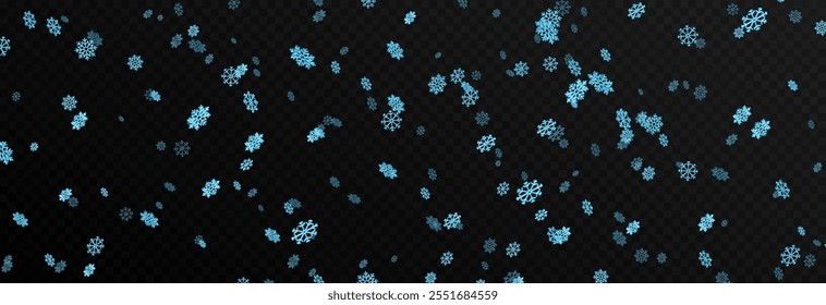 Vector snowflakes png. Falling snowflakes on transparent background. Snow storm, snowfall. Winter or Christmas background.