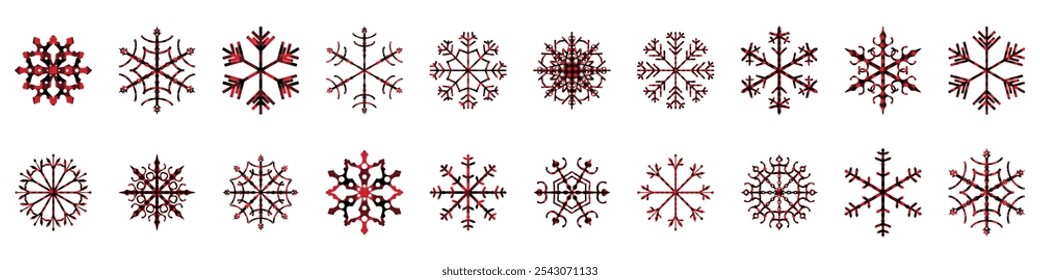 Vetor flocos de neve vermelho e preto Buffalo xadrez Lumberjack formas, Natal Natal Elementos de design floco de neve