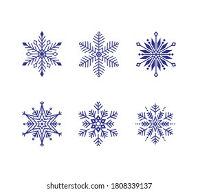 Vectores copos de nieve. Conjunto de 6 copos de nieve geométricos