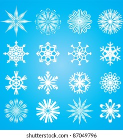 vector snowflakes set on blue background