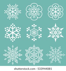 Vector snowflakes set white on blue
