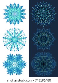 Vector snowflakes set. Winter illustration of decorative round ornaments.