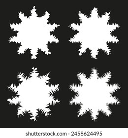Vector snowflakes silhouette set. Unique geometric ice crystal designs. Winter season symmetrical patterns.
