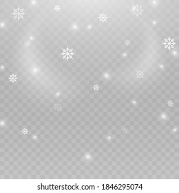 Vector snowflakes. Snowfall, snow. Snowflakes on an isolated background. PNG snow. Snow storm, Christmas snow. Vector image.