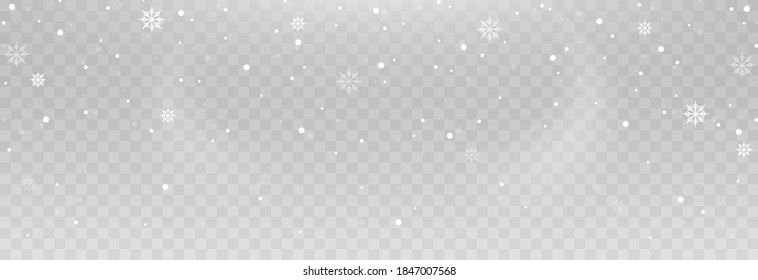 Vector snowflakes. Snowfall, snow. Snowflakes on an isolated background. PNG snow. Snow storm, Christmas snow. Vector image.