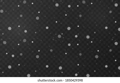 Vector snowflakes. Snowfall, snow. Snowflakes on an isolated background. PNG snow. Snow storm, Christmas snow. Vector image.