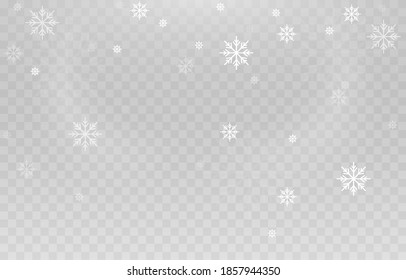 Vector snowflakes. Snowfall, snow. Snowflakes on an isolated background. PNG snow. Snow storm, Christmas snow. Vector image.