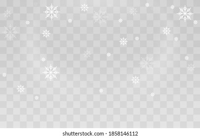 Vector snowflakes. Snowfall, snow. Snowflakes on an isolated background. PNG snow. Snow storm, Christmas snow. Vector image.