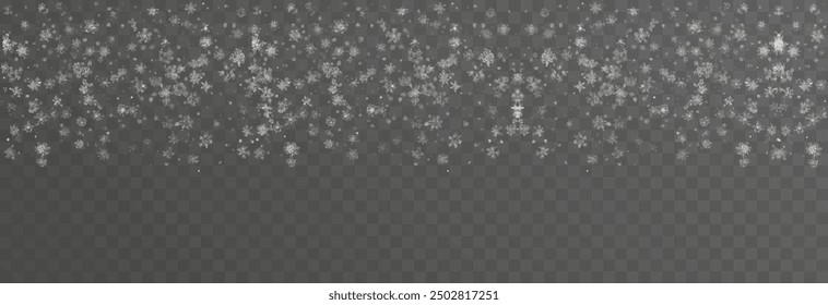 Vektorschneeflocken. Schneefall, Schnee. Schneeflocken einzeln auf Hintergrund. PNG-Schnee. Schneesturm, Weihnachtsschnee. Vektorbild.