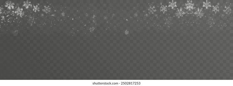 Vector snowflakes. Snowfall, snow. Snowflakes on an isolated background. PNG snow. Snow storm, Christmas snow. Vector image.