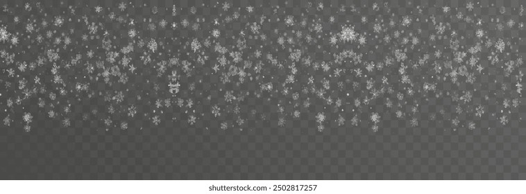Vector snowflakes. Snowfall, snow. Snowflakes on an isolated background. PNG snow. Snow storm, Christmas snow. Vector image.
