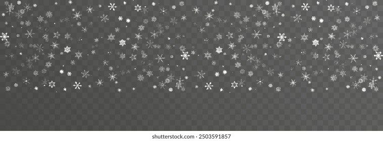 Vector snowflakes. Snowfall, snow. Snowflakes on an isolated background. PNG snow. Snow storm, Christmas snow. Vector image.